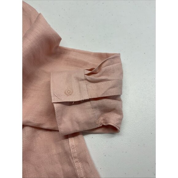 Garnet Hill Womens 100% Linen Long Sleeve Button Up Shirt Pink 16 Preppy - Picture 6 of 12